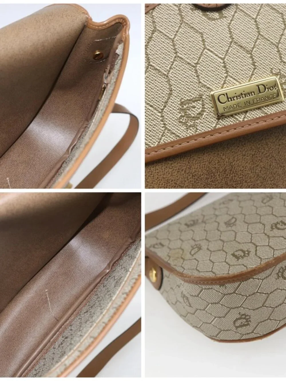 Christian Dior Honeycomb Canvas Shoulder Bag Beige Gold - Picture 13 of 14